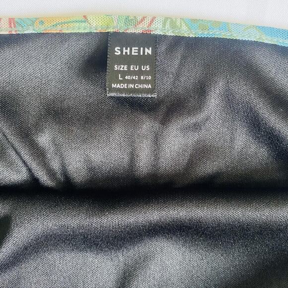 Retro Mini Slip Dress Women Large 90s Green Sun Face‎ Paisley Boho Lettuce Trim - Picture 13 of 15